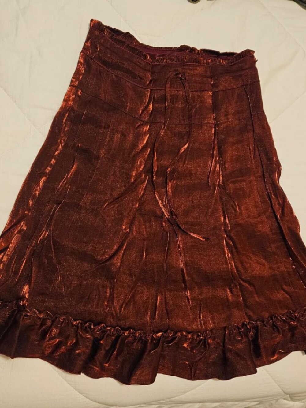 Red metallic A-line skirt